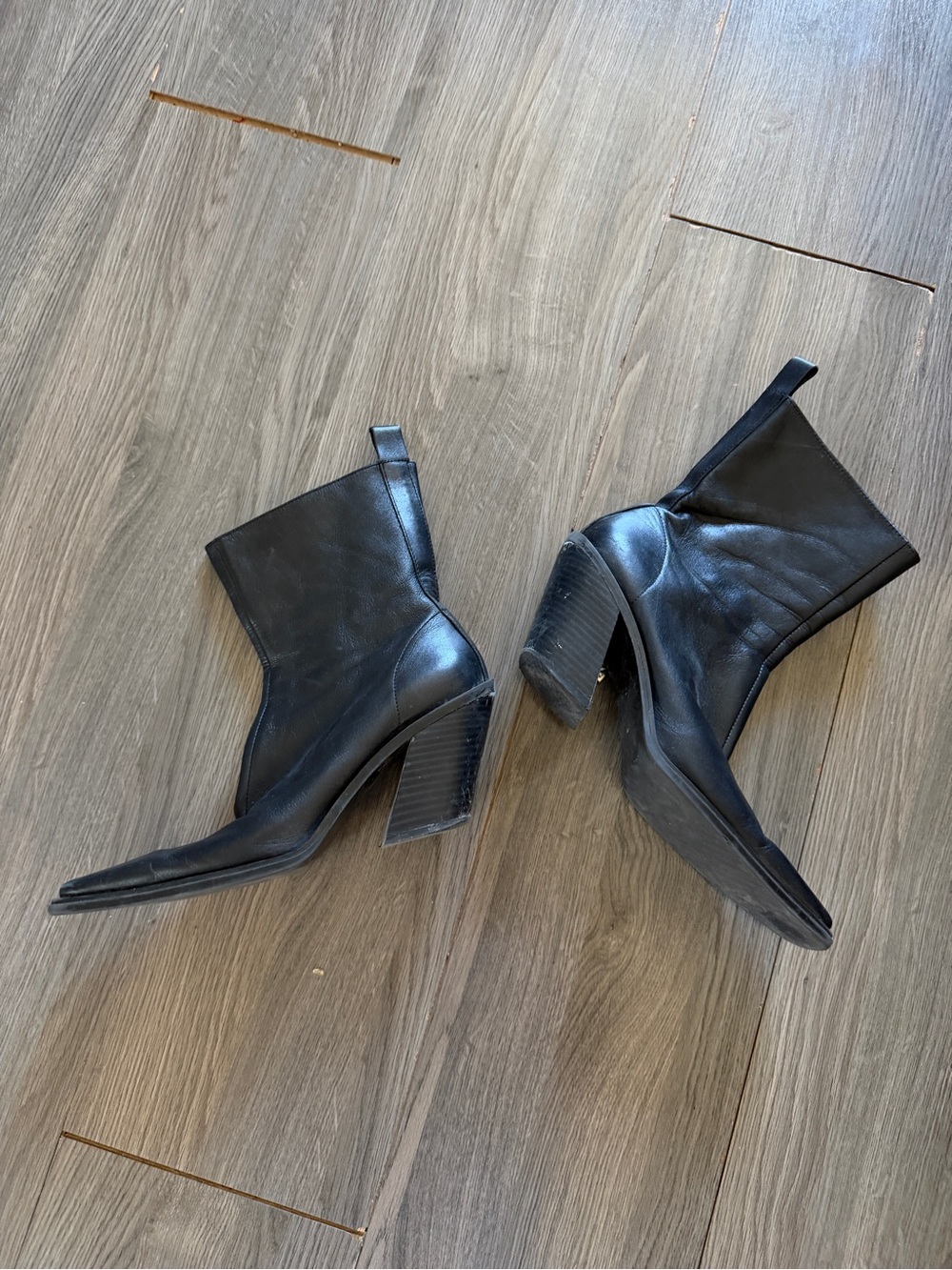 Zara Black Pointed Toe Block Heel Ankle Boots